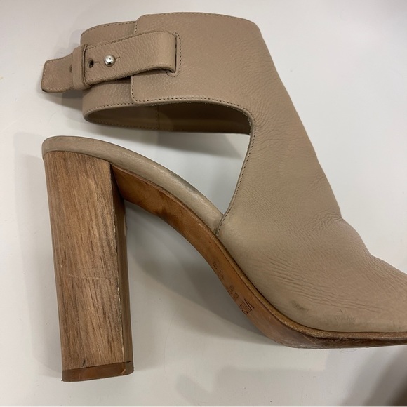 Vince Addie Taupe Tan Nude Buckle Open Toe Leather Heels 9.5 - Picture 6 of 14
